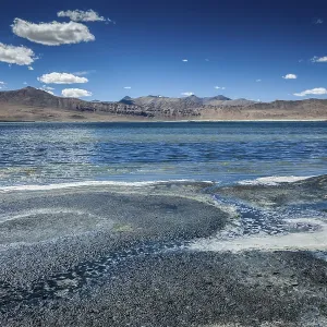 Tso Kar, fluctuating salt lake in Himalayas