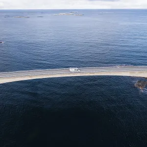 UAV recording, campervan on the island link road Atlantic Ocean Road UAV recording, campervan on the island link road Atlantic Ocean Road