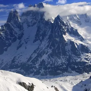 In the Vallee Blanche valley, view on the Mer de Glace glacier and the range of Mt Aiguille Verte In the Vallee Blanche valley, view on the Mer de Glace glacier and the range of Mt Aiguille Verte