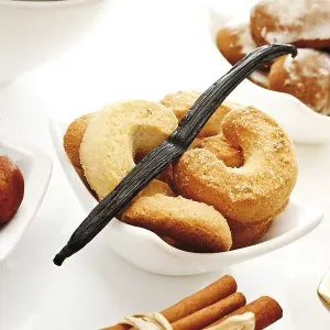 Vanilla bean on vanilla crescent shaped biscuits