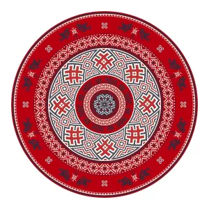 Vector round design element with traditional Russian embroidery symbols