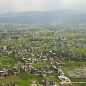 View from the airplane on the outskirts of Kathmandu