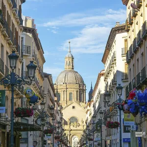 View of Basilica of Our Lady of the Pillar cathedral church from Calle de Alfonso I View of Basilica of Our Lady of the Pillar cathedral church from Calle de Alfonso I