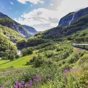 View from the most beautiful train journey Flamsbana between Flam and Myrdal in Aurland in Western Norway