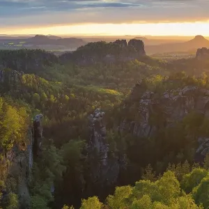 View from Carola Rock over Elbe Sandstone Mountains with Schrammsteine View from Carola Rock over Elbe Sandstone Mountains with Schrammsteine