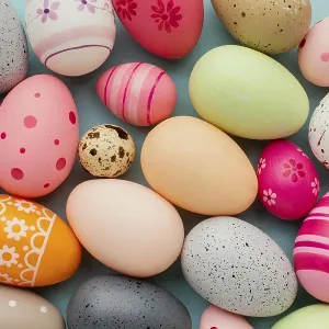 Top view colorful easter eggs