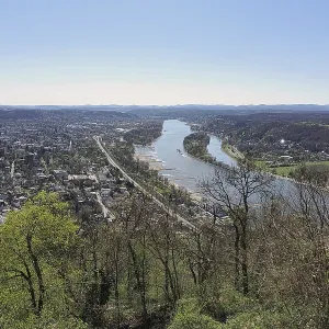 View from Drachenfels to an island on the Rhine View from Drachenfels to an island on the Rhine