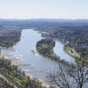 View from Drachenfels to an island on the Rhine View from Drachenfels to an island on the Rhine