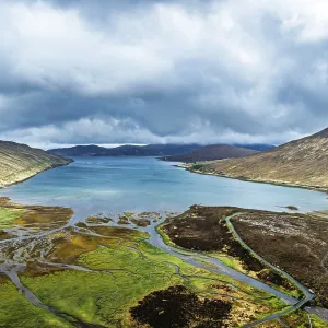View from Eas a Bhradain Waterfall from drone