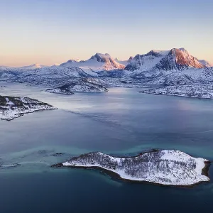 View of the Efjord, mountains in the evening light View of the Efjord, mountains in the evening light