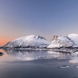 View of fjord in evening atmosphere View of fjord in evening atmosphere