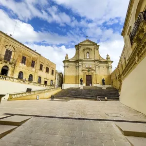 View of the forecourt and steps in front of St Marija's Cathedral in Gozo Citadel View of the forecourt and steps in front of St Marija's Cathedral in Gozo Citadel