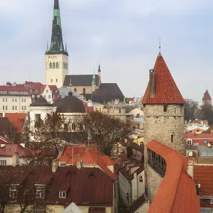 View of the fortress walls and towers and the Church of St