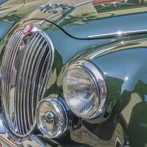 Front View Of Green Jaguar Mk 2 Car Showing Radiator Grill and Lights Front View Of Green Jaguar Mk 2 Car Showing Radiator Grill and Lights