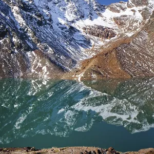 View over Gruensee Lake, during the ascent to Hinterer Eggenspitz Mountain in the Val d'Ultimo View over Gruensee Lake, during the ascent to Hinterer Eggenspitz Mountain in the Val d'Ultimo