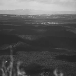 View of hilly landscape from Rainbow Mountain in Rotorua View of hilly landscape from Rainbow Mountain in Rotorua