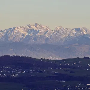 View from Horben of the Alpstein Mountains with the Santis View from Horben of the Alpstein Mountains with the Santis