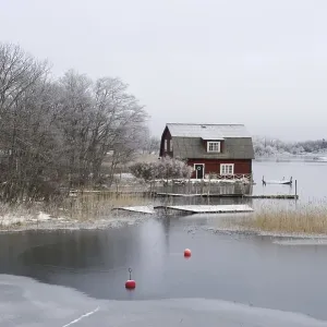View of house and frozen lake, Fogdo View of house and frozen lake, Fogdo