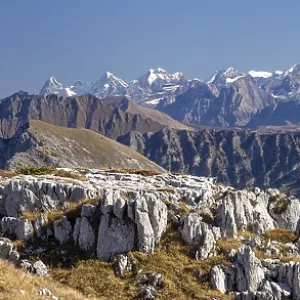 View over Karrenfeld to the Bernese Alps with Eiger