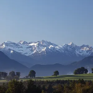View of the Karwendel Mountains from Penzberg in morning light View of the Karwendel Mountains from Penzberg in morning light
