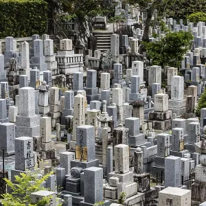 The view over Kyoto city from Higashiotani Cemetery on a spring afternoon in Japan