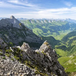 View from Lisengrad into Toggenburg with Churfirsten