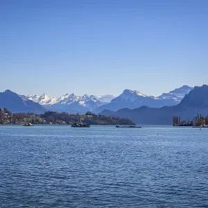 View from Luzerner Quai to Lake Lucerne with mountain panorama View from Luzerner Quai to Lake Lucerne with mountain panorama