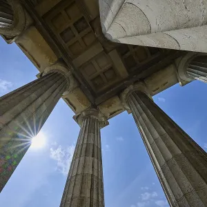 View of magnificent stone columns under a bright sun in a clear sky