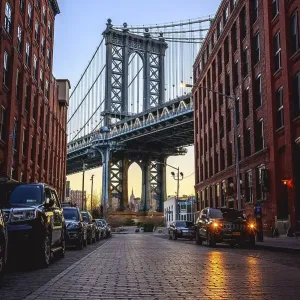 View from Main Street to Manhattan Bridge and Empire State Building View from Main Street to Manhattan Bridge and Empire State Building