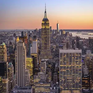 View of Midtown and Downtown Manhattan and Empire State Building from Top of the Rock Observation Center at sunset View of Midtown and Downtown Manhattan and Empire State Building from Top of the Rock Observation Center at sunset