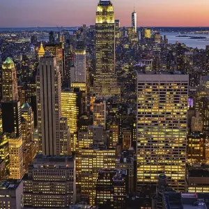 View of Midtown and Downtown Manhattan and Empire State Building from Top of the Rock Observation Center at Sunset View of Midtown and Downtown Manhattan and Empire State Building from Top of the Rock Observation Center at Sunset
