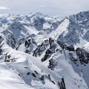 View of mountain panorama, mountain landscape in winter