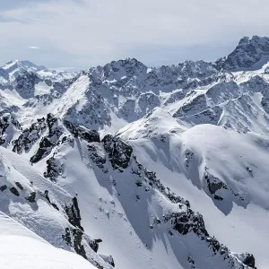 View of mountain panorama, mountain landscape in winter