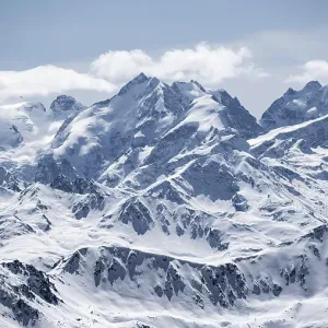 View of mountain panorama with mountain peaks of the Bernina Group