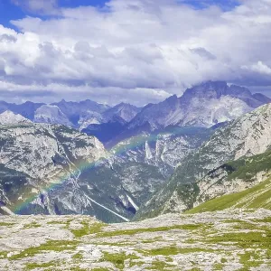 View over mountains Dolomites, front rainbow View over mountains Dolomites, front rainbow