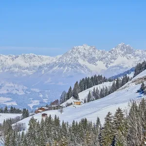 View on to the mountains from Wildpark Aurach in winter View on to the mountains from Wildpark Aurach in winter