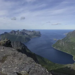 View from Mt Keipen, 936m, fishing village of Husoy at the back