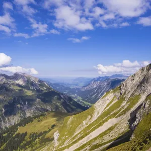 View from the Rappenseehuette into the Stillachtal valley as far as Oberstdorf