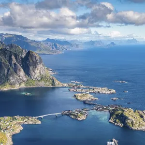 View from Reinebringen mountain to the fishing village Hamnoy