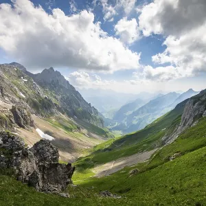 View from the Rotstein Pass in Alpstein to the Churfirsten