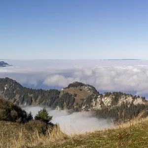 View of sea of fog on Lake Geneva from Berneuse