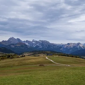 View of the Seiser Alm, the largest high alpine pasture in Europe in Italy View of the Seiser Alm, the largest high alpine pasture in Europe in Italy