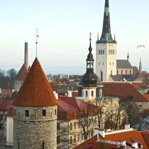 The top view on towers of an old city, Tallinn