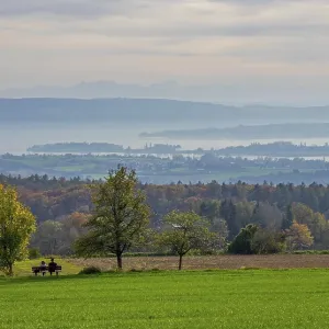 View over the Untersee near Radolfzell to the Mettnau peninsula