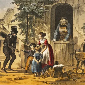 Village scene with chimney sweep