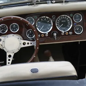 A vintage car cockpit view A vintage car cockpit view