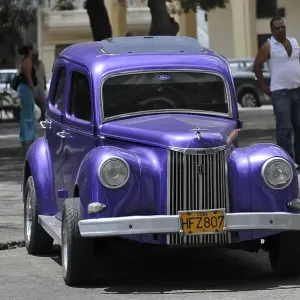 Vintage car in Plaza Central, historic district of Havana