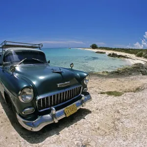 Vintage Car Print at Pillar Beach, Cuba