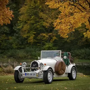 Vintage car, replica of a 1923 Bugatti 35 B from the year of completion 1989 stands on the basis of a VW Beetle with a