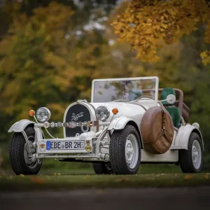 Vintage car, replica of a 1923 Bugatti 35 B from the year of completion 1989 stands on the basis of a VW Beetle with a Vintage car, replica of a 1923 Bugatti 35 B from the year of completion 1989 stands on the basis of a VW Beetle with a